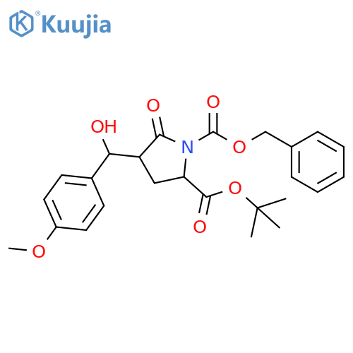 1,2-Pyrrolidinedicarboxylic acid,4-[hydroxy(4-methoxyphenyl)methyl]-5-oxo-, 2-(1,1-dimethylethyl)1-(phenylmethyl) ester structure