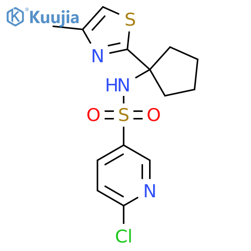 6-chloro-N-[1-(4-methyl-1,3-thiazol-2-yl)cyclopentyl]pyridine-3-sulfonamide structure