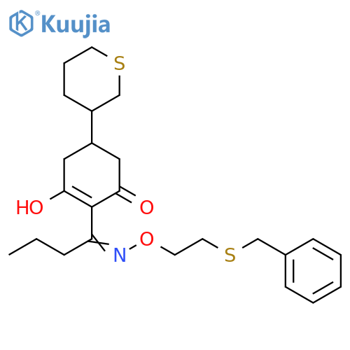 2-Cyclohexen-1-one,3-hydroxy-2-[1-[[2-[(phenylmethyl)thio]ethoxy]imino]butyl]-5-(tetrahydro-2H-thiopyran-3-yl)- structure
