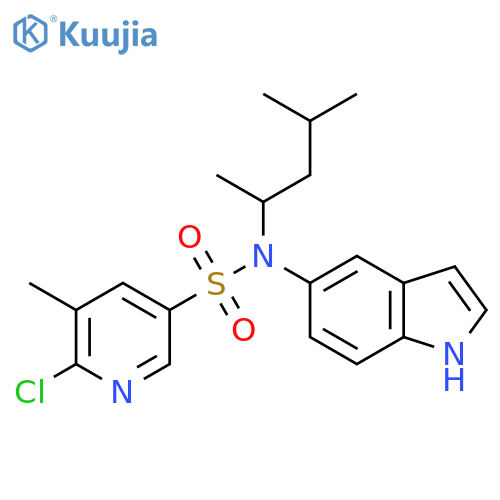 6-chloro-N-(1H-indol-5-yl)-5-methyl-N-(4-methylpentan-2-yl)pyridine-3-sulfonamide structure