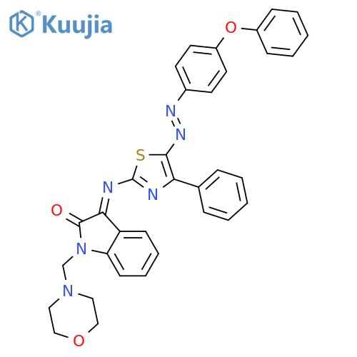 (3Z)-1-(morpholin-4-ylmethyl)-3-({5-[(E)-(4-phenoxyphenyl)diazenyl]-4-phenyl-1,3-thiazol-2-yl}imino)-1,3-dihydro-2H-indol-2-one structure