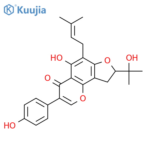 4H-Furo[2,3-h]-1-benzopyran-4-one,8,9-dihydro-5-hydroxy-8-(1-hydroxy-1-methylethyl)-3-(4-hydroxyphenyl)-6-(3-methyl-2-buten-1-yl)- structure