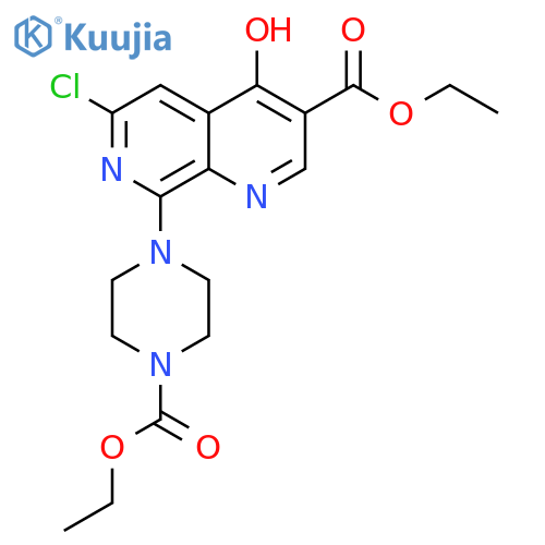 1,7-Naphthyridine-3-carboxylic acid,6-chloro-8-[4-(ethoxycarbonyl)-1-piperazinyl]-4-hydroxy-, ethyl ester structure