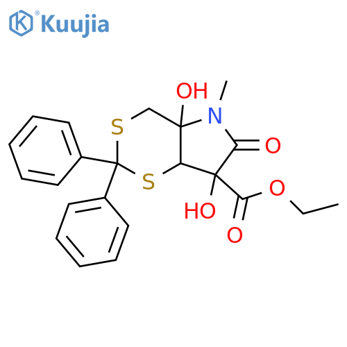 1,3-Dithiino[5,4-b]pyrrole-7-carboxylic acid, hexahydro-4a,7-dihydroxy-5-methyl-6-oxo-2,2-diphenyl-, ethyl ester structure