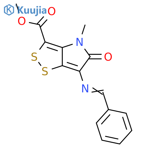 1,2-Dithiolo[4,3-b]pyrrole-3-carboxylic acid, 4,5-dihydro-4-methyl-5-oxo-6-[(phenylmethylene)amino]-, methyl ester structure