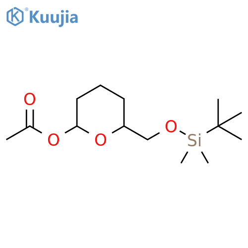 2H-Pyran-2-ol,6-[[[(1,1-dimethylethyl)dimethylsilyl]oxy]methyl]tetrahydro-, acetate structure