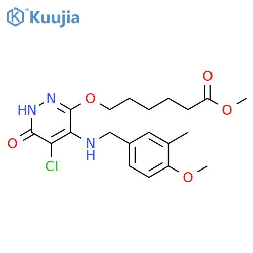 Hexanoic acid, 6-[[5-chloro-1,6-dihydro-4-[[(4-methoxy-3-methylphenyl)methyl]amino]-6-oxo-3-pyridazinyl]oxy]-, methyl ester structure
