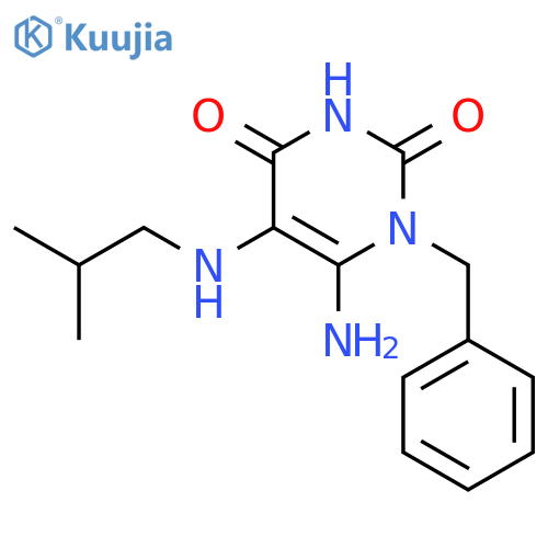 6-amino-1-benzyl-5-(2-methylpropyl)amino-1,2,3,4-tetrahydropyrimidine-2,4-dione structure
