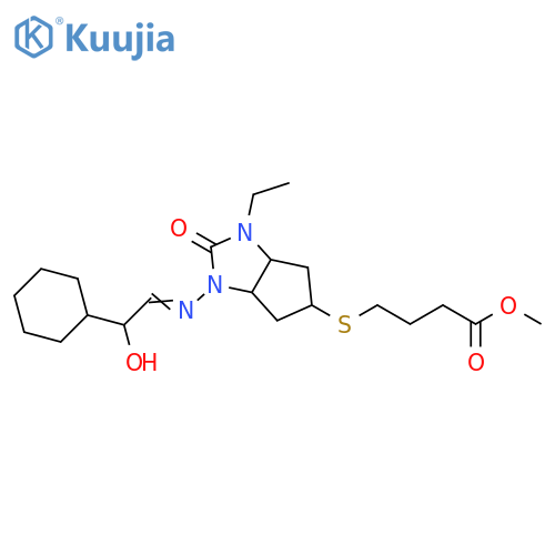 Butanoic acid,4-[[1-[(2-cyclohexyl-2-hydroxyethylidene)amino]-3-ethyloctahydro-2-oxo-5-cyclopentimidazolyl]thio]-, methyl ester structure