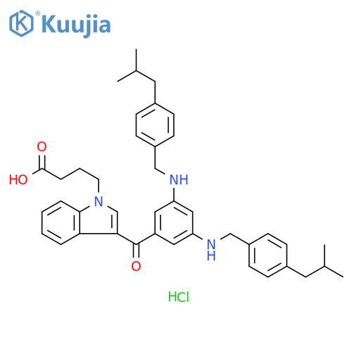 1H-Indole-1-butanoic acid,3-[3,5-bis[[[4-(2-methylpropyl)phenyl]methyl]amino]benzoyl]-,dihydrochloride structure