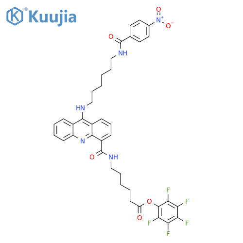 Hexanoic acid, 6-[[[9-[[6-[(4-nitrobenzoyl)amino]hexyl]amino]-4-acridinyl]carbonyl]amino]-, 2,3,4,5,6-pentafluorophenyl ester structure