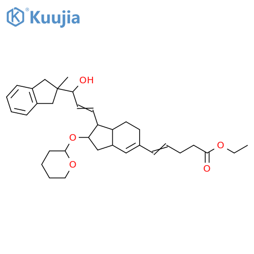 4-Pentenoic acid, 5-[1-[3-(2,3-dihydro-2-methyl-1H-inden-2-yl)-3-hydroxy-1-propen-1-yl]-2,3,3a,6,7,7a-hexahydro-2-[(tetrahydro-2H-pyran-2-yl)oxy]-1H-inden-5-yl]-, ethyl ester structure