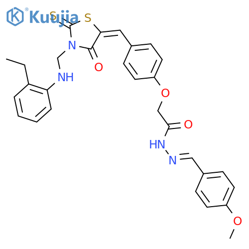 2-{4-[(E)-(3-{[(2-ethylphenyl)amino]methyl}-4-oxo-2-thioxo-1,3-thiazolidin-5-ylidene)methyl]phenoxy}-N'-[(E)-(4-methoxyphenyl)methylidene]acetohydrazide structure