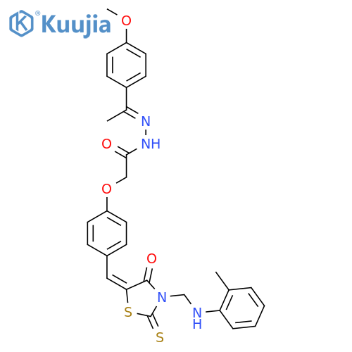 N'-[(1E)-1-(4-methoxyphenyl)ethylidene]-2-{4-[(E)-(3-{[(2-methylphenyl)amino]methyl}-4-oxo-2-thioxo-1,3-thiazolidin-5-ylidene)methyl]phenoxy}acetohydrazide structure