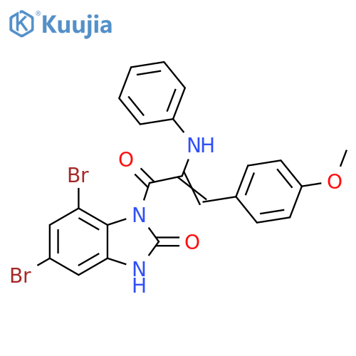 2H-Benzimidazol-2-one,5,7-dibromo-1,3-dihydro-1-[3-(4-methoxyphenyl)-1-oxo-2-(phenylamino)-2-propenyl]- structure
