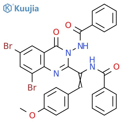 Benzamide,N-[1-[3-(benzoylamino)-6,8-dibromo-3,4-dihydro-4-oxo-2-quinazolinyl]-2-(4-methoxyphenyl)ethenyl]- structure