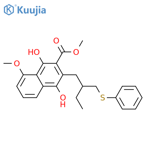 2-Naphthalenecarboxylic acid,1,4-dihydroxy-8-methoxy-3-[2-[(phenylthio)methyl]butyl]-, methyl ester structure