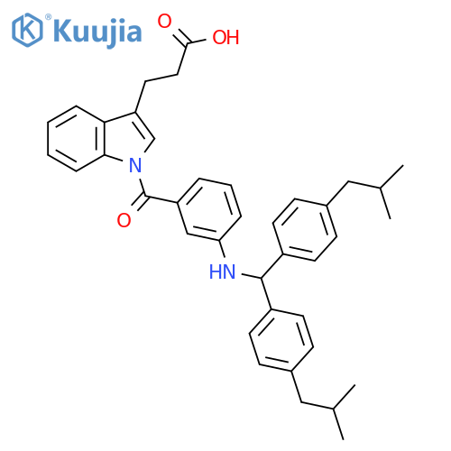 1H-Indole-3-propanoic acid,1-[3-[[bis[4-(2-methylpropyl)phenyl]methyl]amino]benzoyl]- structure
