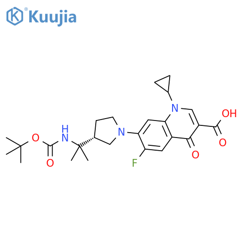 3-Quinolinecarboxylic acid, 1-cyclopropyl-7-[3-[1-[[(1,1-dimethylethoxy)carbonyl]amino]-1-methylethyl]-1-pyrrolidinyl]-6-fluoro-1,4-dihydro-4-oxo-, (R)- (9CI) structure