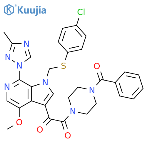 1,2-Ethanedione, 1-(4-benzoyl-1-piperazinyl)-2-[1-[[(4-chlorophenyl)thio]methyl]-4-methoxy-7-(3-methyl-1H-1,2,4-triazol-1-yl)-1H-pyrrolo[2,3-c]pyridin-3-yl]- structure