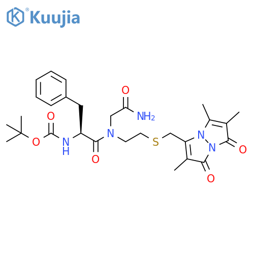 Glycinamide,N-[(1,1-dimethylethoxy)carbonyl]-L-phenylalanyl-N-[2-[[(2,5,6-trimethyl-1,7-dioxo-1H,7H-pyrazolo[1,2-a]pyrazol-3-yl)methyl]thio]ethyl]- structure