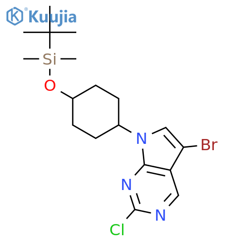 5-Bromo-7-[trans-4-(tert-butyldimethylsilanyloxy)cyclohexyl]-2-chloro-7H-pyrrolo[2,3-d]pyrimidine structure