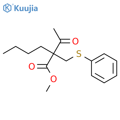 Hexanoic acid, 2-acetyl-2-[(phenylthio)methyl]-, methyl ester structure