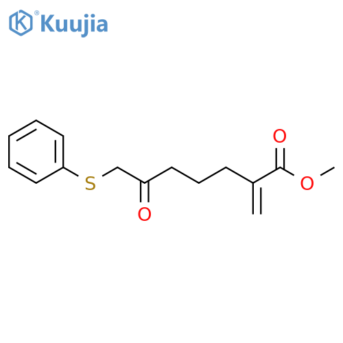 Heptanoic acid, 2-methylene-6-oxo-7-(phenylthio)-, methyl ester structure