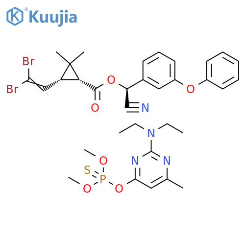 Cyclopropanecarboxylic acid, 3-(2,2-dibromoethenyl)-2,2-dimethyl-, (S)-cyano(3-phenoxyphenyl)methyl ester, (1R,3R)-, mixt. with O-[2-(diethylamino)-6-methyl-4-pyrimidinyl] O,O-dimethyl phosphorothioate structure
