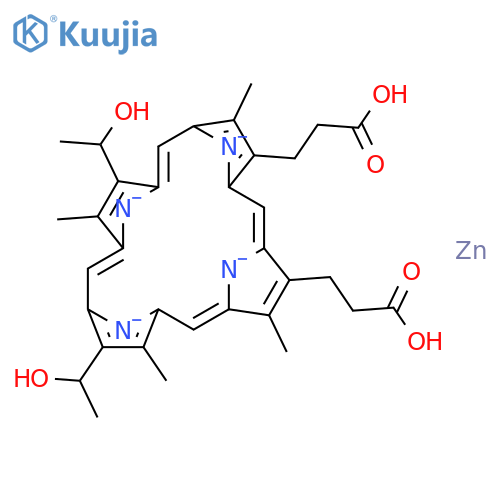 Zincate(2-),[7,12-bis(1-hydroxyethyl)-3,8,13,17-tetramethyl-21H,23H-porphine-2,18-dipropanoato(4-)-kN21,kN22,kN23,kN24]-,dihydrogen, (SP-4-2)- (9CI) structure