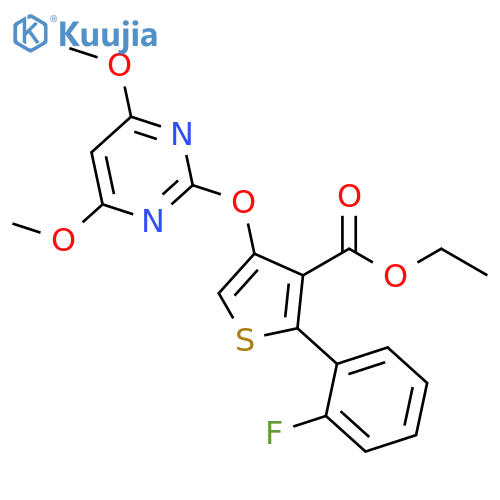 3-Thiophenecarboxylic acid,4-[(4,6-dimethoxy-2-pyrimidinyl)oxy]-2-(2-fluorophenyl)-, ethyl ester structure