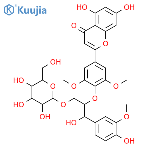 4H-1-Benzopyran-4-one, 2-[4-[(1R,2S)-1-[(β-D-glucopyranosyloxy)methyl]-2-hydroxy-2-(4-hydroxy-3-methoxyphenyl)ethoxy]-3,5-dimethoxyphenyl]-5,7-dihydroxy- structure