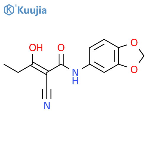 2-Pentenamide, N-1,3-benzodioxol-5-yl-2-cyano-3-hydroxy- structure