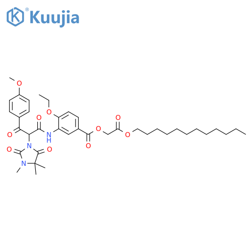 Benzoic acid, 4-ethoxy-3-[[3-(4-methoxyphenyl)-1,3-dioxo-2-(3,4,4-trimethyl-2,5-dioxo-1-imidazolidinyl)propyl]amino]-, 2-(dodecyloxy)-2-oxoethyl ester structure
