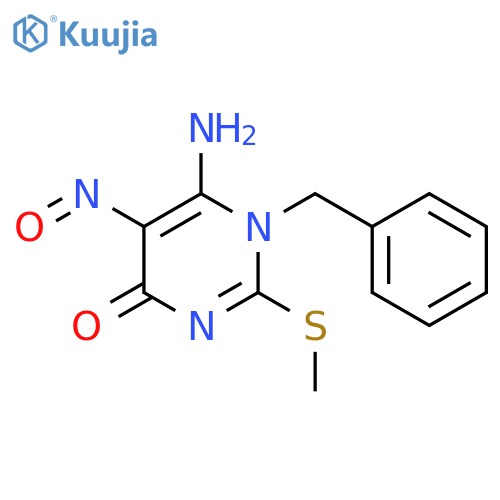 4(1H)-Pyrimidinone, 6-amino-2-(methylthio)-5-nitroso-1-(phenylmethyl)- structure