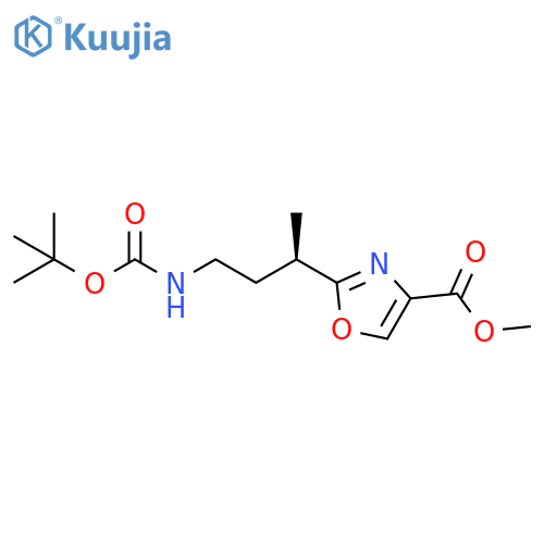 4-Oxazolecarboxylic acid, 2-[3-[[(1,1-dimethylethoxy)carbonyl]amino]-1-methylpropyl]-, methyl ester, (R)- (9CI) structure