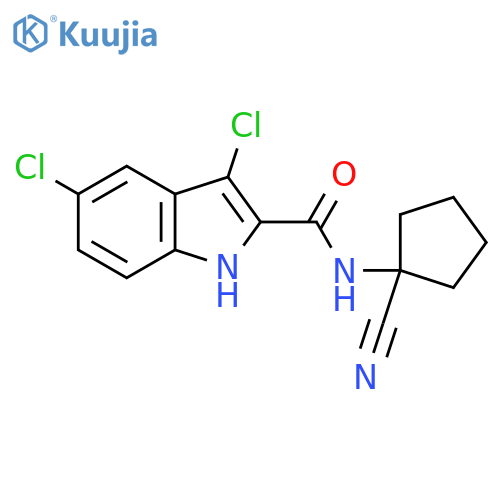 3,5-dichloro-N-(1-cyanocyclopentyl)-1H-indole-2-carboxamide structure