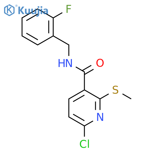 6-chloro-N-(2-fluorophenyl)methyl-2-(methylsulfanyl)pyridine-3-carboxamide structure