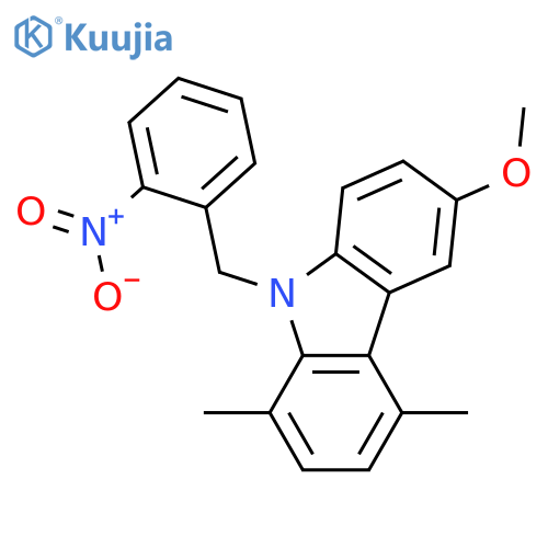 9H-Carbazole, 6-methoxy-1,4-dimethyl-9-[(2-nitrophenyl)methyl]- structure