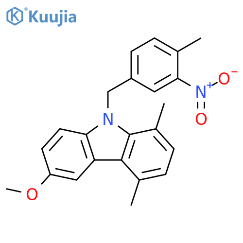 9H-Carbazole,6-methoxy-1,4-dimethyl-9-[(4-methyl-3-nitrophenyl)methyl]- structure