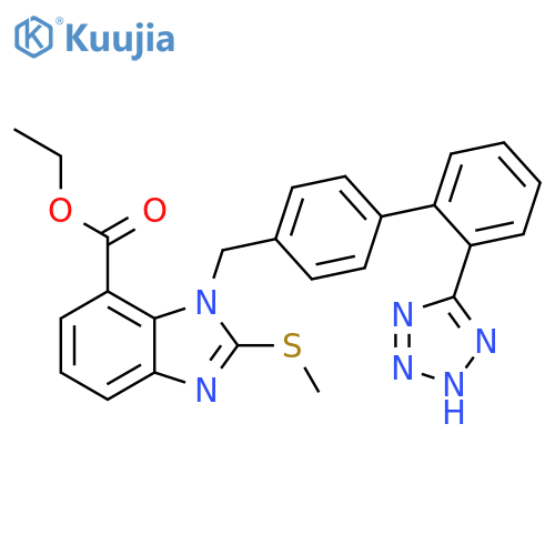 1H-Benzimidazole-7-carboxylic acid,2-(methylthio)-1-[[2'-(1H-tetrazol-5-yl)[1,1'-biphenyl]-4-yl]methyl]-, ethylester structure