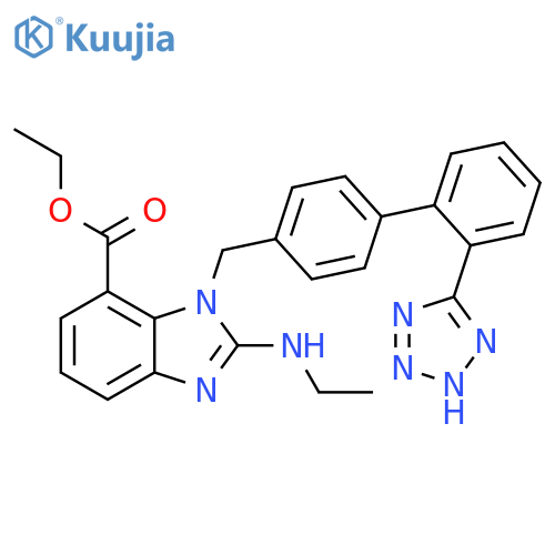 1H-Benzimidazole-7-carboxylic acid, 2-(ethylamino)-1-[[2'-(2H-tetrazol-5-yl)[1,1'-biphenyl]-4-yl]methyl]-, ethyl ester structure