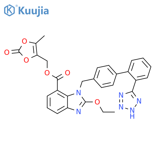 1H-Benzimidazole-7-carboxylic acid,2-ethoxy-1-[[2'-(1H-tetrazol-5-yl)[1,1'-biphenyl]-4-yl]methyl]-,(5-methyl-2-oxo-1,3-dioxol-4-yl)methyl ester structure
