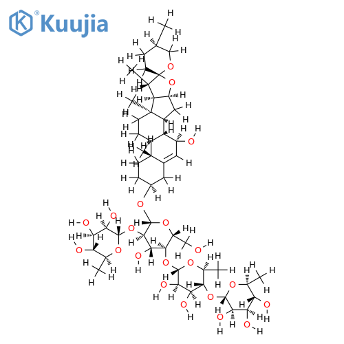 (3beta,7beta,25R)-7-hydroxyspirost-5-en-3-yl O-6-deoxy-alpha-L-mannopyranosyl-(1->4)-O-6-deoxy-alpha-L-mannopyranosyl-(1->4)-O-[6-deoxy-alpha-L-mannopyranosyl -(1->2)]-beta-D-glucopyranoside structure
