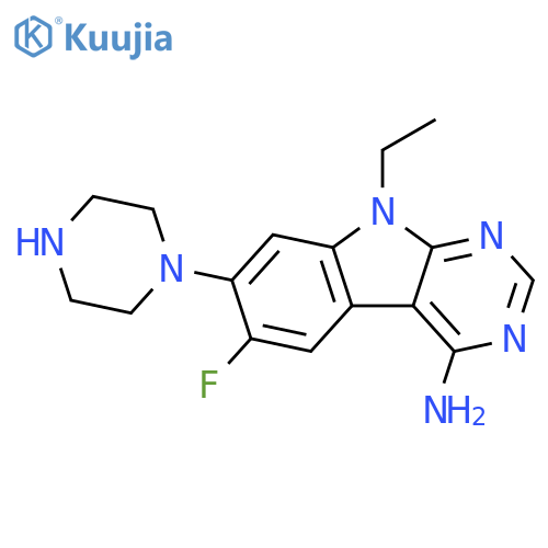 9H-Pyrimido[4,5-b]indol-4-amine, 9-ethyl-6-fluoro-7-(1-piperazinyl)- structure