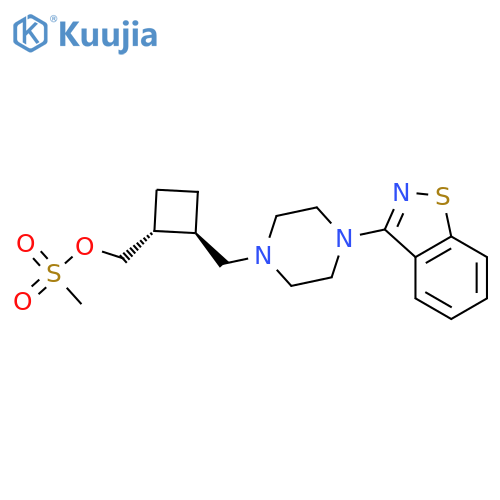 Cyclobutanemethanol,2-[[4-(1,2-benzisothiazol-3-yl)-1-piperazinyl]methyl]-, methanesulfonate(ester), trans- structure