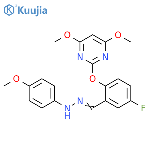 Benzaldehyde, 2-[(4,6-dimethoxy-2-pyrimidinyl)oxy]-5-fluoro-, 2-(4-methoxyphenyl)hydrazone structure