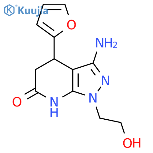 3-Amino-4-(2-furyl)-1-(2-hydroxyethyl)-1,4,5,7-tetrahydro-6H-pyrazolo[3,4-b]pyridin-6-one structure