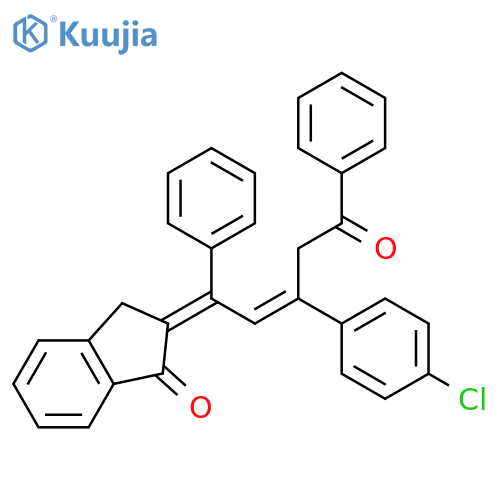 1H-Inden-1-one, 2-[3-(4-chlorophenyl)-5-oxo-1,5-diphenyl-2-pentenylidene]-2,3-dihydro-, (E,E)- (9CI) structure