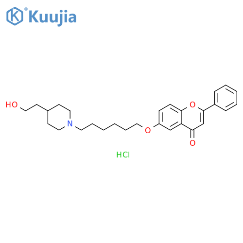 4H-1-Benzopyran-4-one,6-[[6-[4-(2-hydroxyethyl)-1-piperidinyl]hexyl]oxy]-2-phenyl-, hydrochloride structure